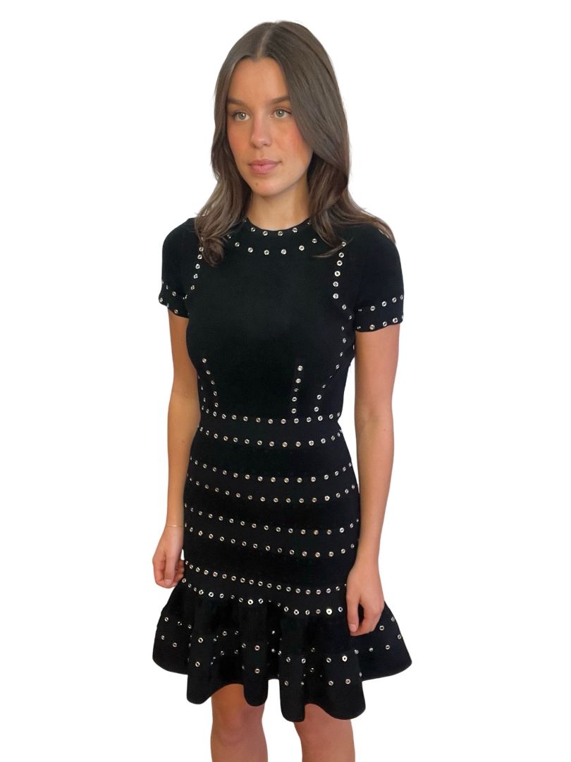 Alexander McQueen Black Fleece Eyelet Dress. Size: S