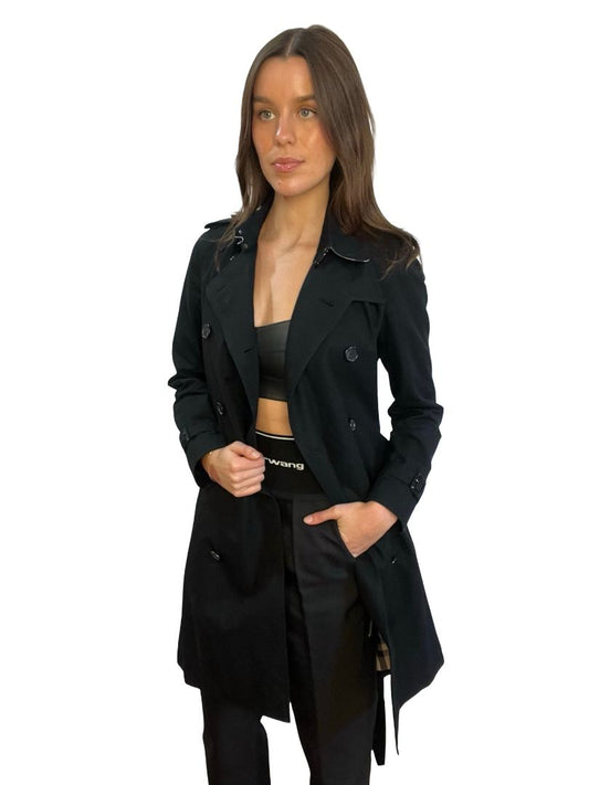 Burberry Black Mid Length Kensington Trench. Size: UK 4