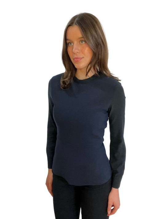 Scanlan Theodore Navi/Black Contrast Long Sleeve Flared Top. SIze: S