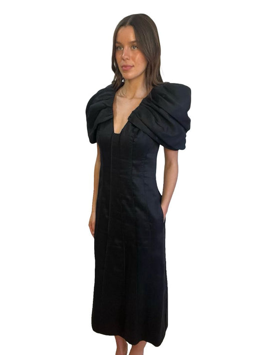 Aje Black Puff Shoulder Dress W Back Cut Out. Size: 10