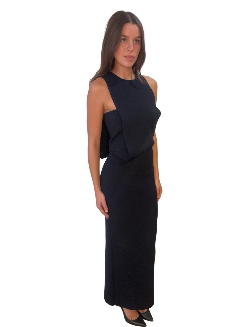 Scanlan Theodore Navy Crepe Knit Long Dress W Band. Size: M