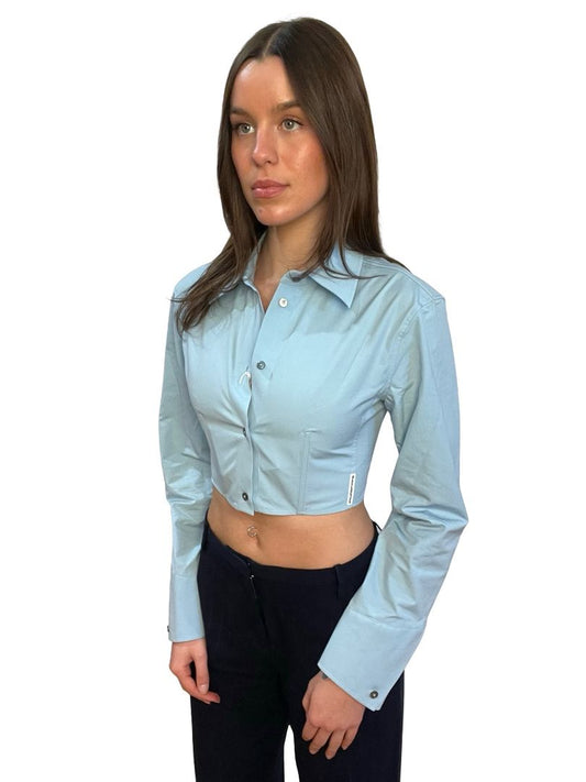 Alexander Wang Sky Blue Cropped Structured Shirt. Size: 0