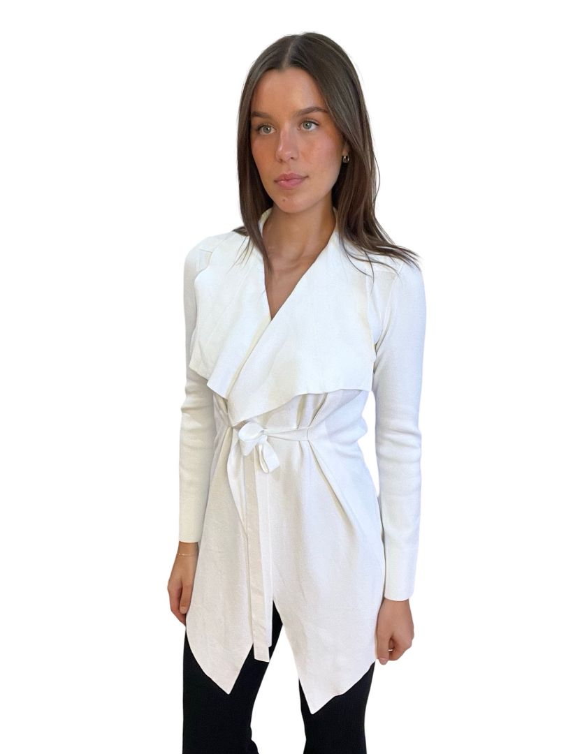 Scanlan Theodore White Crepe Knit Wrap Cardigan. Size: L