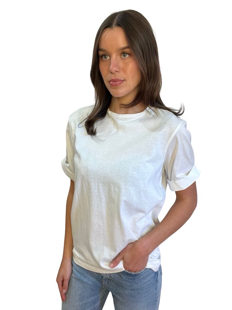 Neil Barret White T-Shirt w Rolled Up Sleeves. Size: S