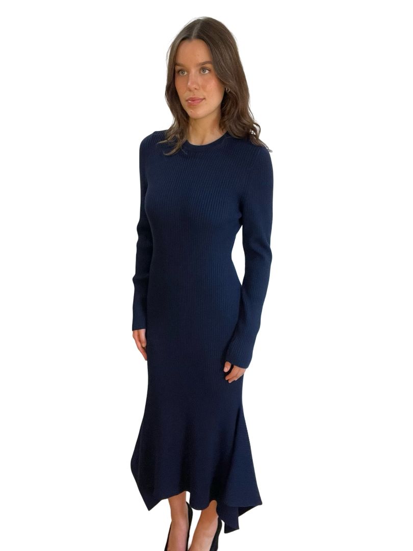 Victoria Beckham Navy Long Sleeve Wool Dress. Size: 4