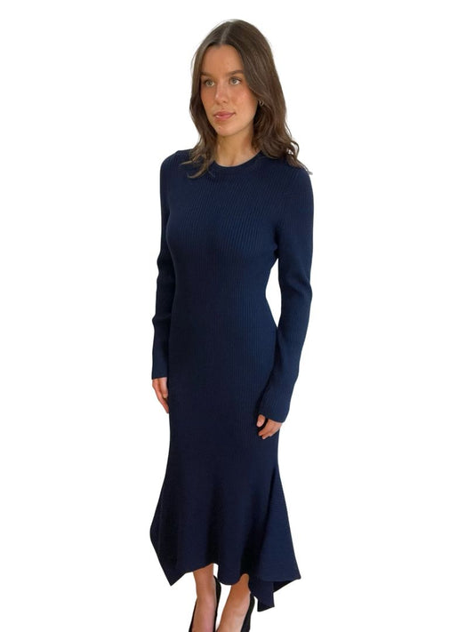 Victoria Beckham Navy Long Sleeve Wool Dress. Size: 4