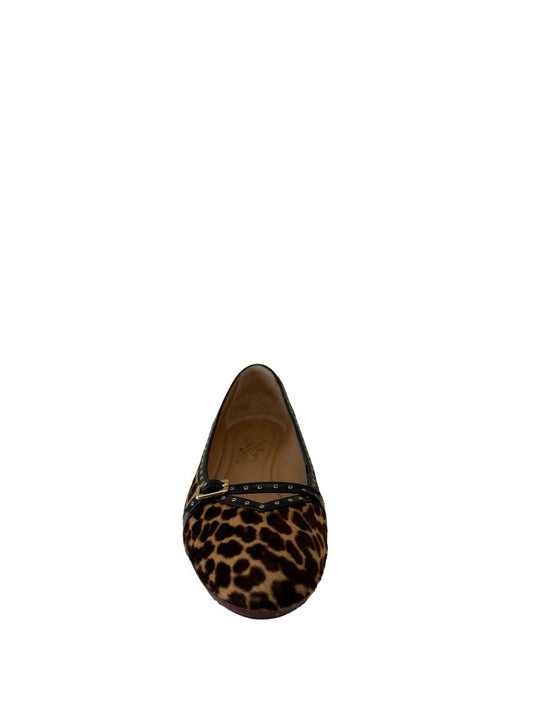 Salvatore Ferragamo Black/Gold Leopard Ponyhair Flats. Size: 8