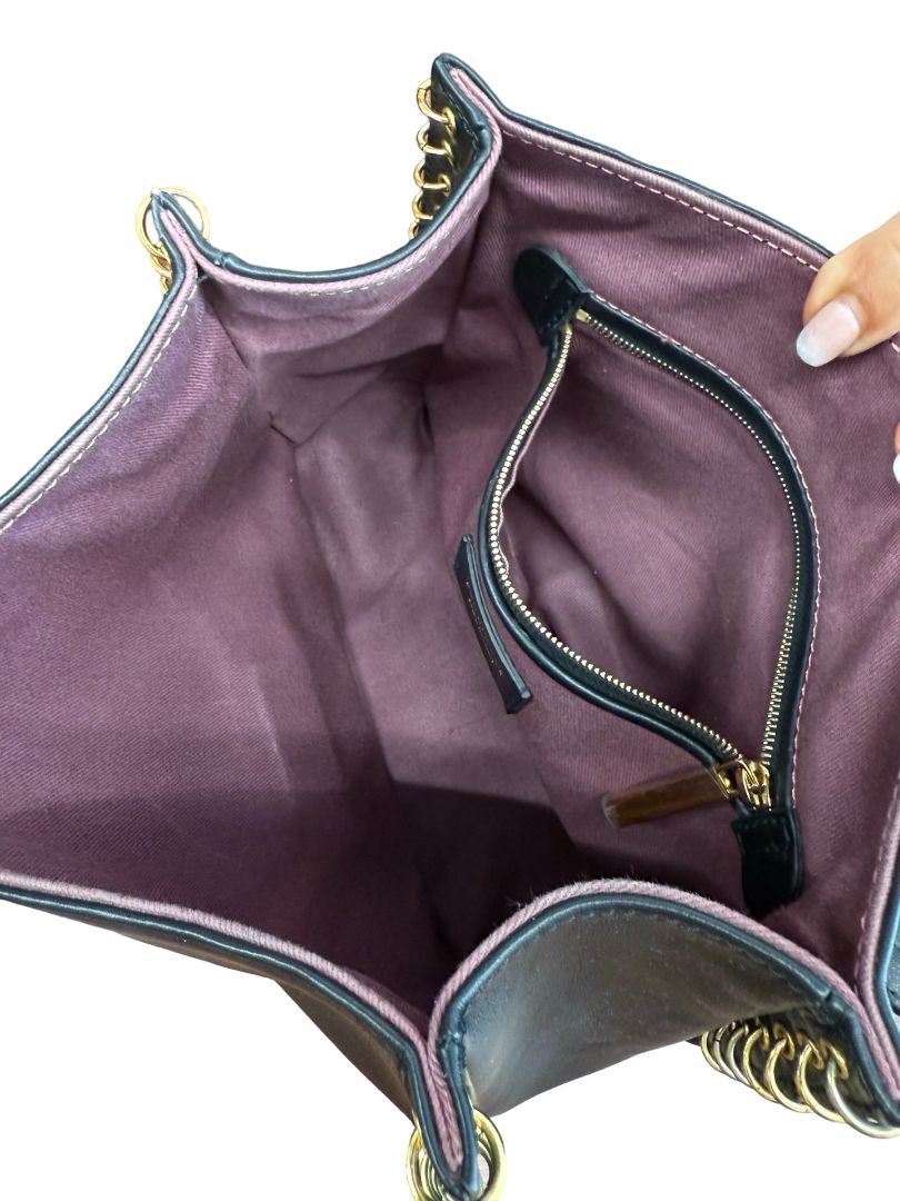 Emilio Pucci Black Pierced Egde Gold Hardware Chain Crossbody Bag.