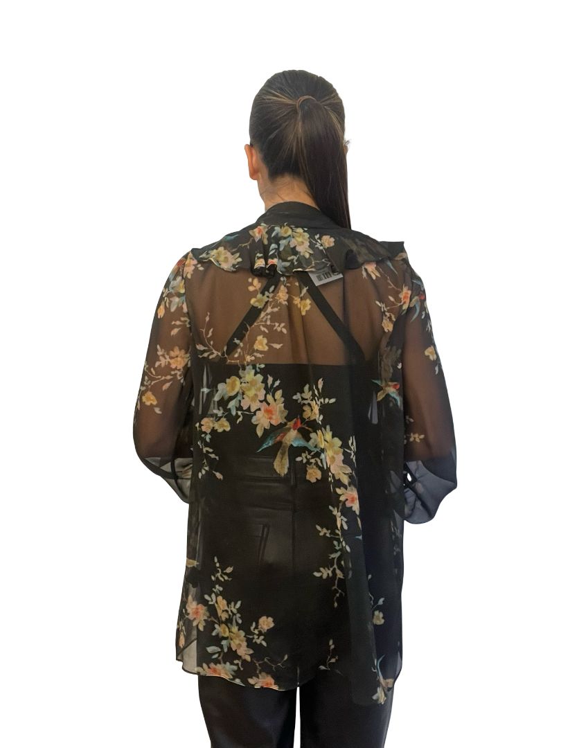 Zimmermann Black Floral Print Sheer Silk Blouse. Size: 1