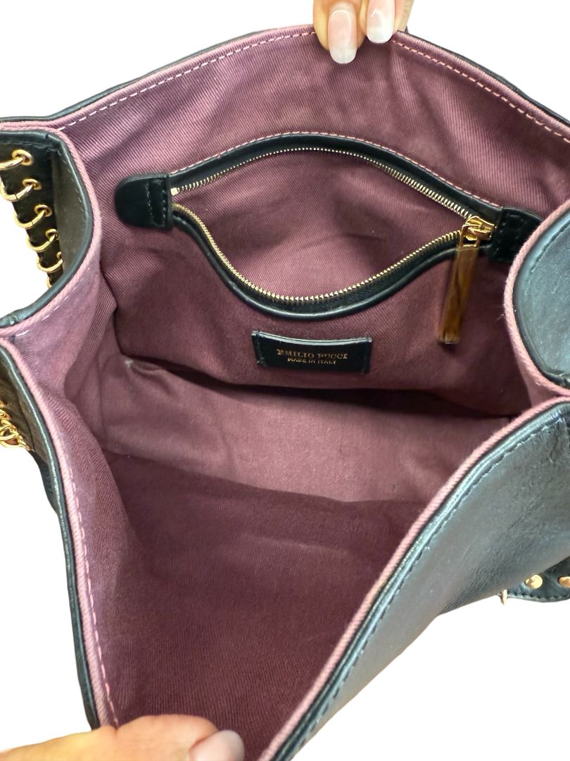 Emilio Pucci Black Pierced Egde Gold Hardware Chain Crossbody Bag.