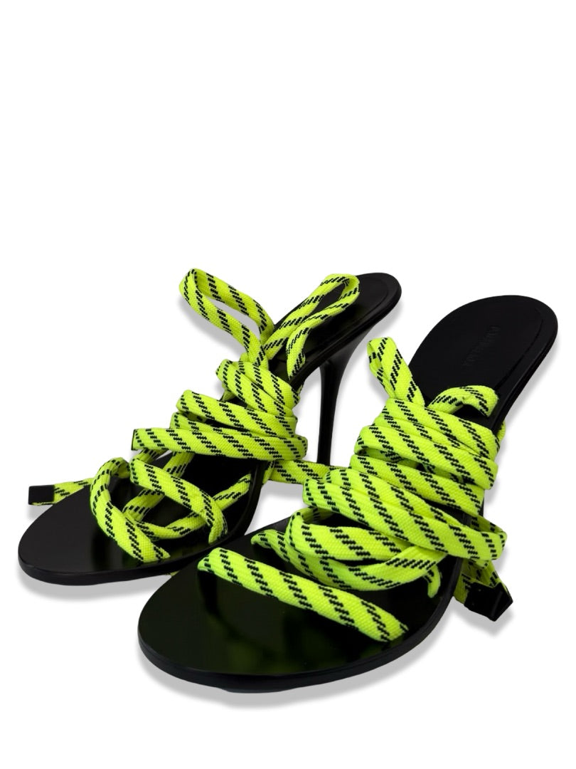 Balenciaga Yellow / Black Lace Tie Up Heel. Size: 36