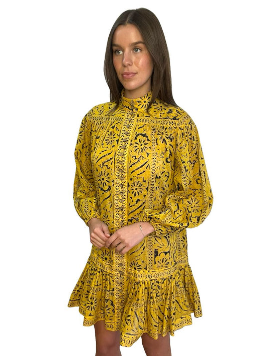 Zimmermann Yellow / Black Lulu Drop Waist Mini Dress. Size: 0