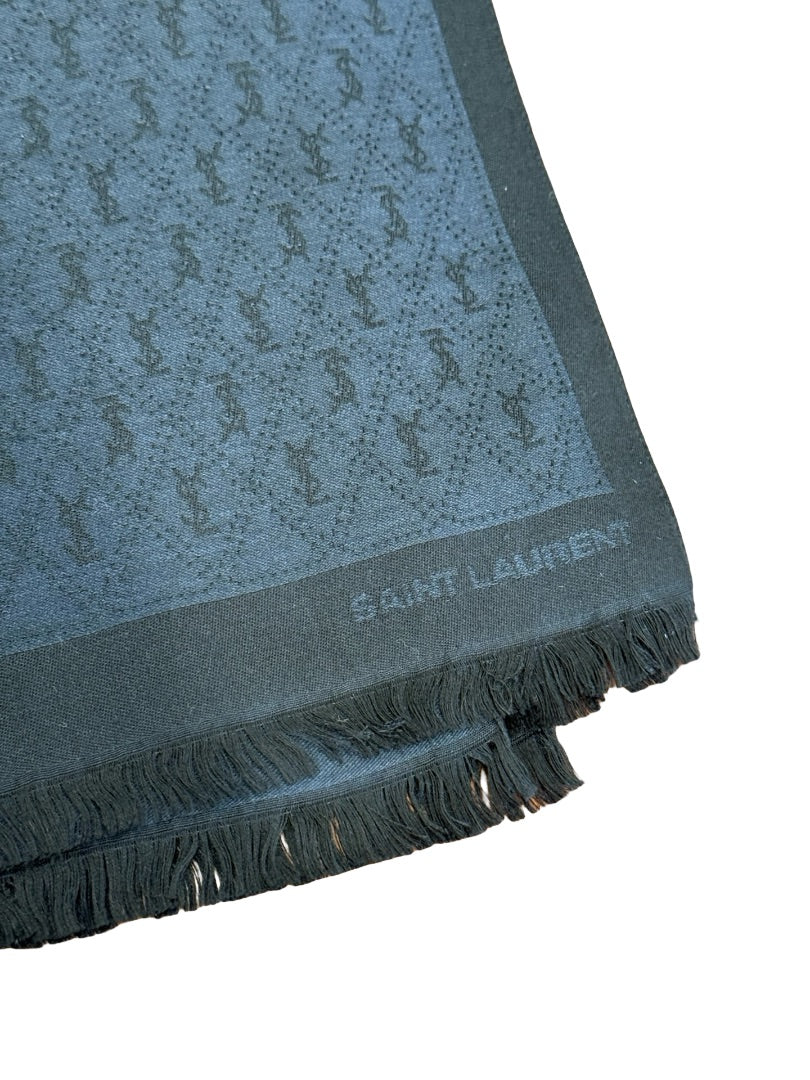 Saint Laurent Navi/Black Monogram Jacquard Scarf. Size: 170cm x 64cm