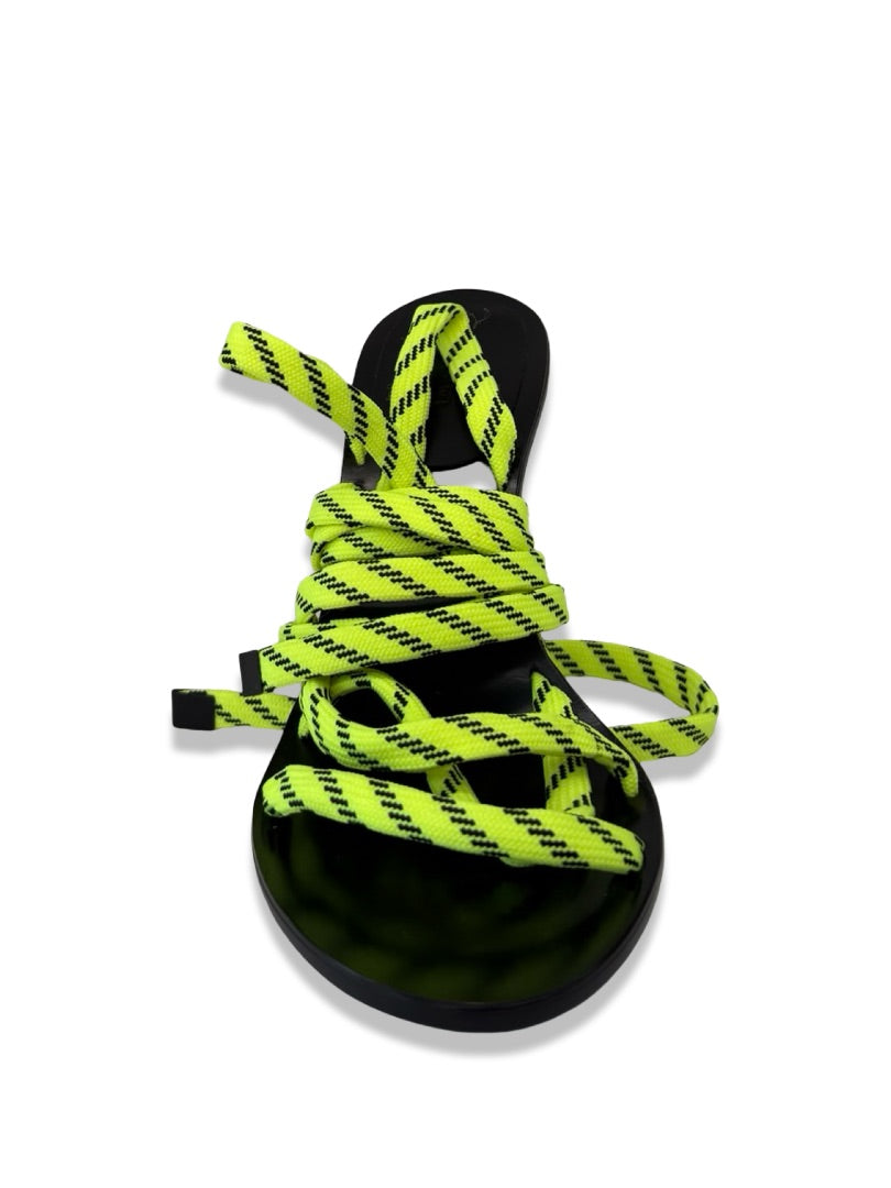 Balenciaga Yellow / Black Lace Tie Up Heel. Size: 36