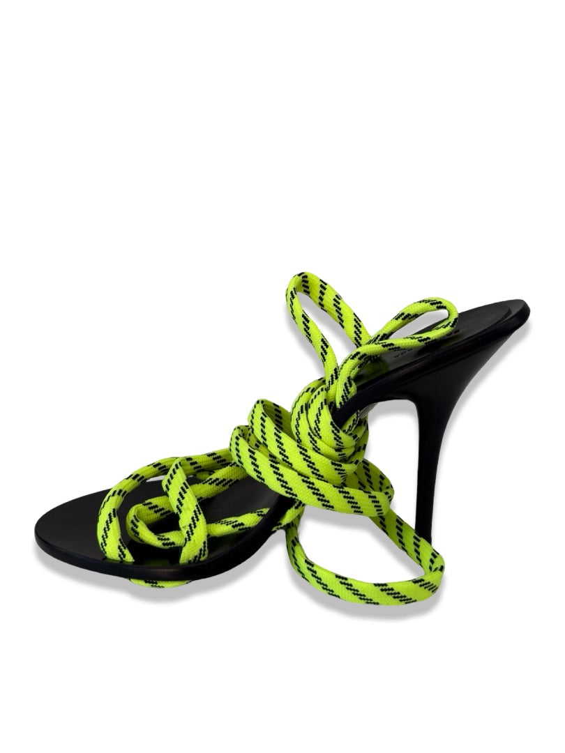 Balenciaga Yellow / Black Lace Tie Up Heel. Size: 36