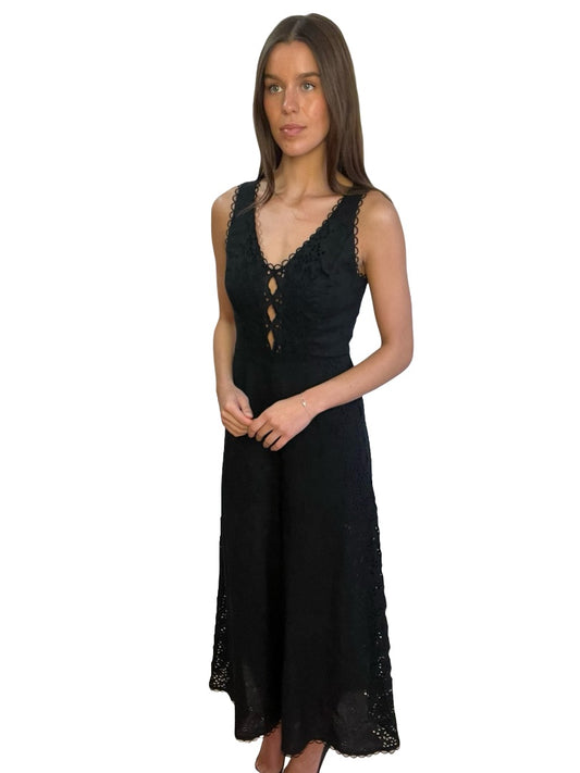 Zimmermann Black Linen Embroidery Jumpsuit. Size: 1