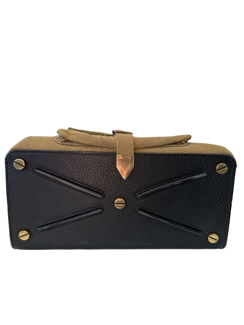 Valentino Garavani Black / Khaki Calfskin & Canvas Handbag.