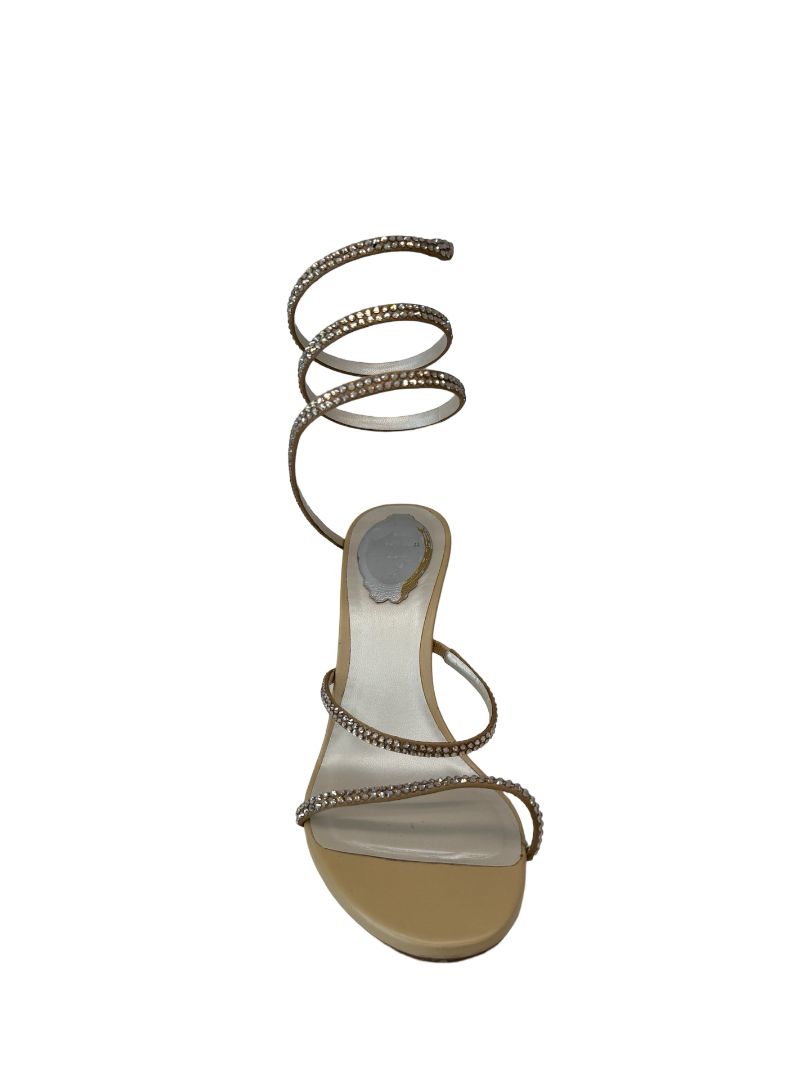 Rene Caovilla Beige Sandal Heels with Crystal Embellishment. Size: 38