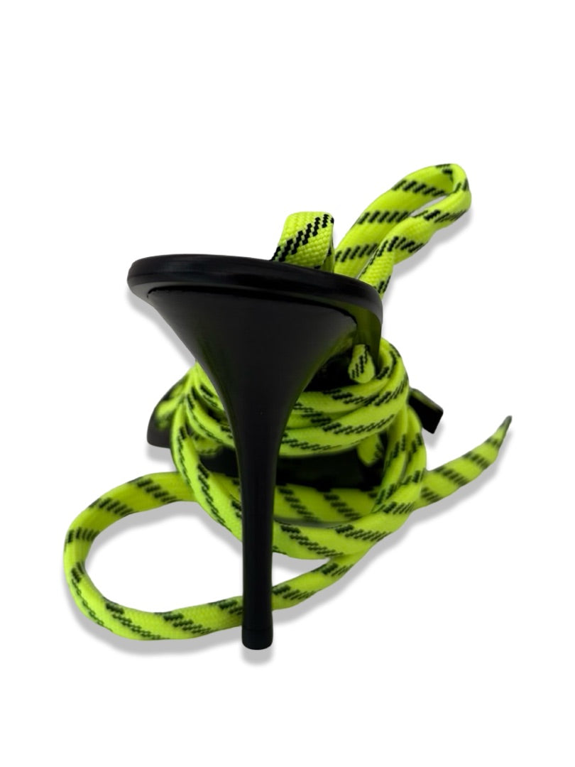 Balenciaga Yellow / Black Lace Tie Up Heel. Size: 36
