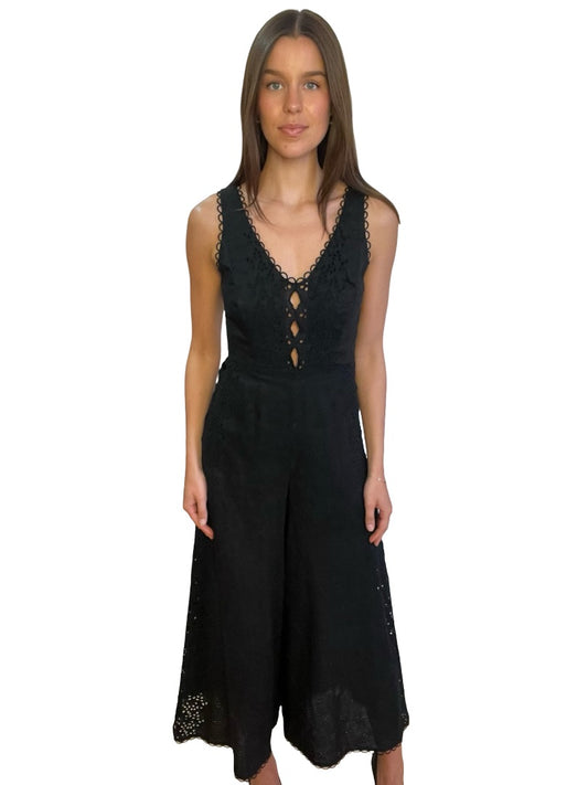 Zimmermann Black Linen Embroidery Jumpsuit. Size: 1