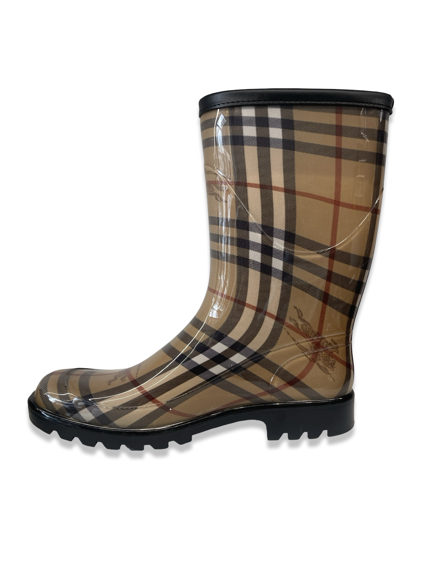 Burberry Tan Check 'Haymarket' Rain Boot. Size: 38