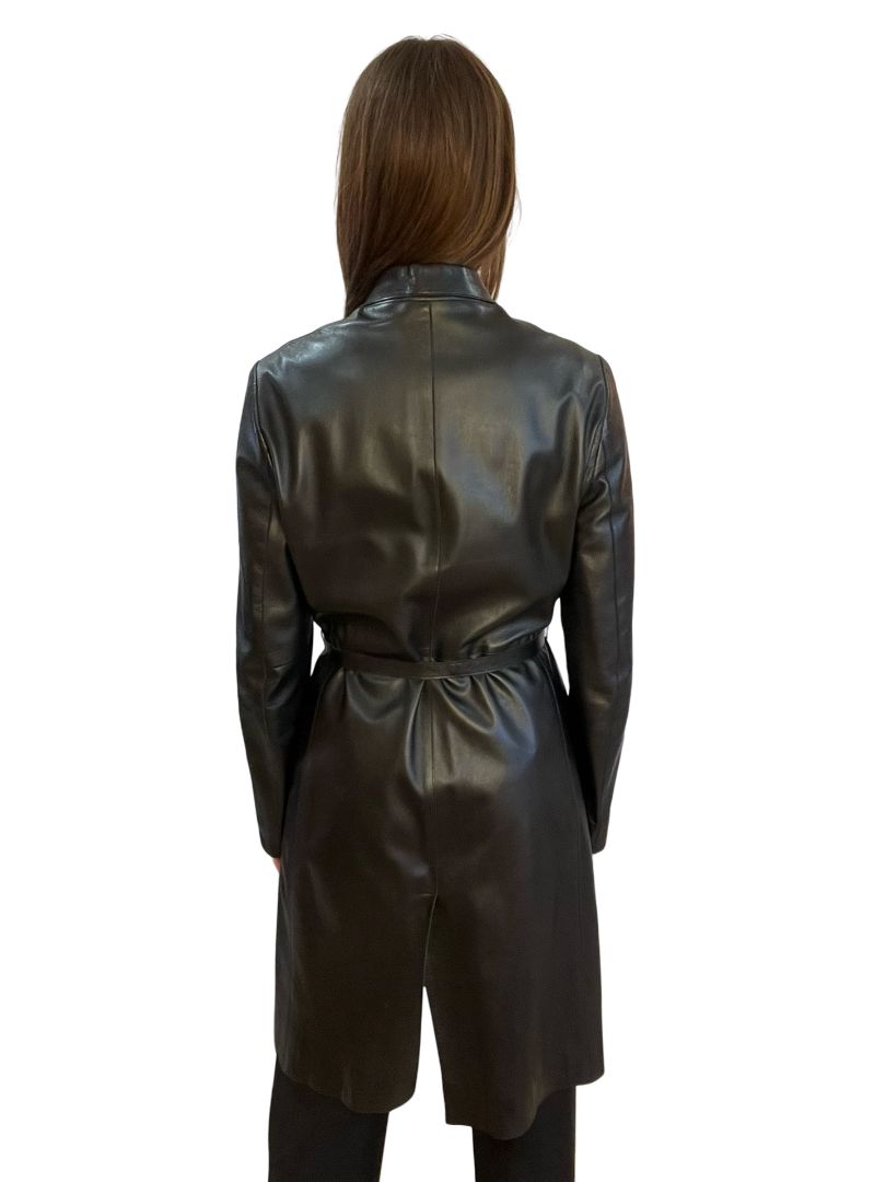 Bisonte Black Long Leather Coat. Size: M