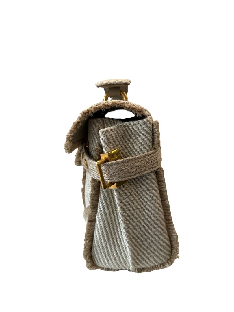 Balmain Beige / Cream B-Buzz 22 Raffia Effect Top Handle Bag.