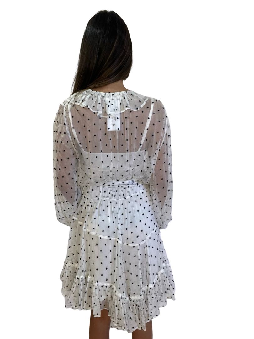 Zimmermann White Silk Polka Dot Belted Sheer Dress W Slip. Size: 0