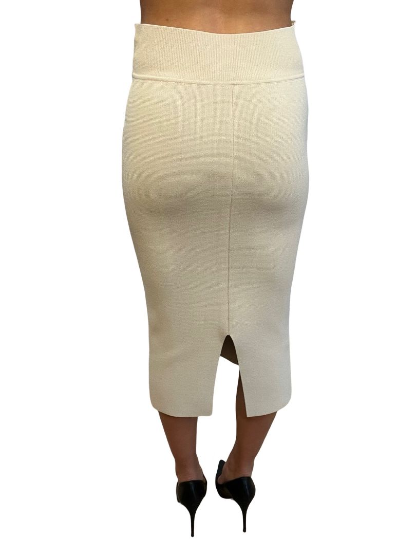 Scanlan Theodore Beige Crepe Knit Skirt W Back Slit. Size: S