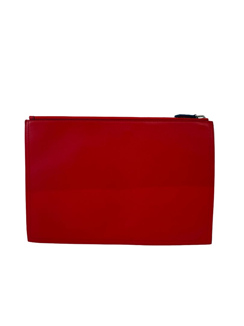 Givenchy Red / Blue 'AVENUE GEORGE V 75008 PARIS' Clutch Bag. Size: 19cm x 19cm