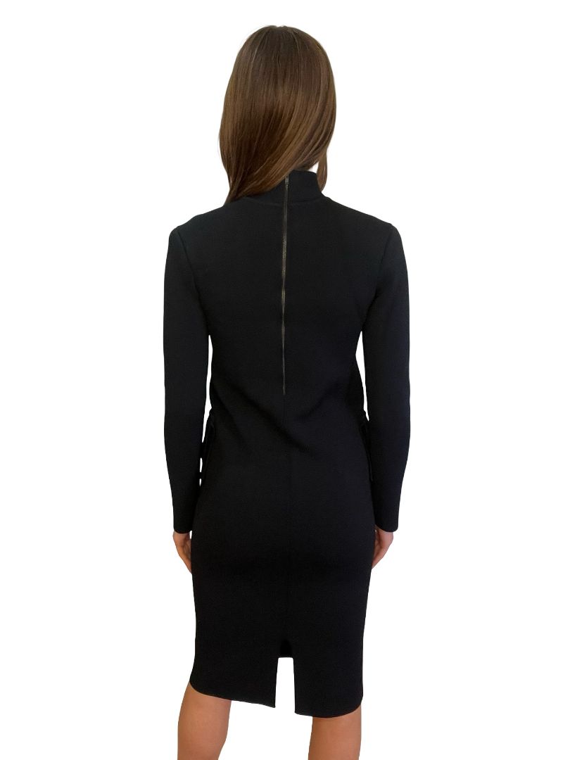 Scanlan Theodore Black Long Sleeve Crepe Knit Pocket Dress. Size: S
