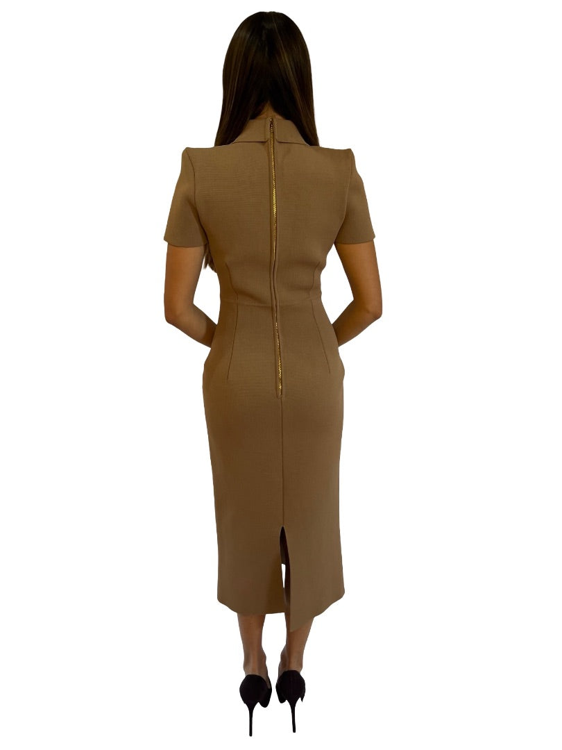 Scanlan Theodore Light Brown Crepe Knit Structured Dress. Size: XS