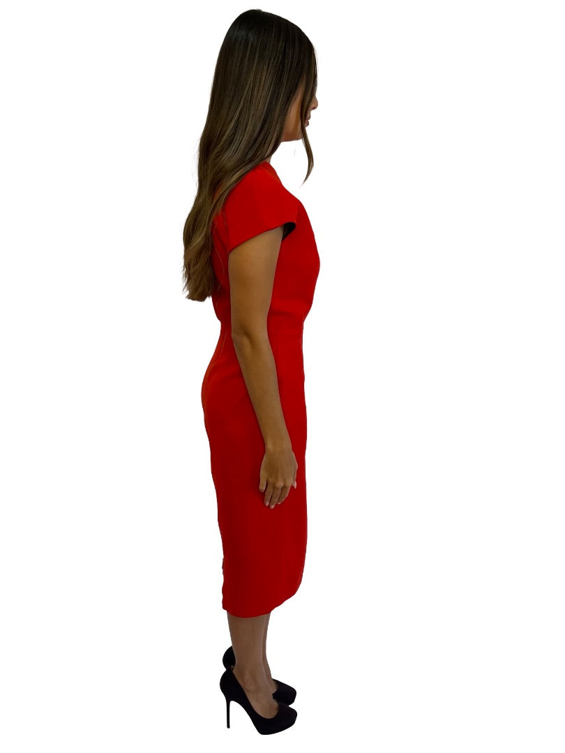 Victoria Beckham Red Spring / Summer 2015 Darted Dress. Size: 8