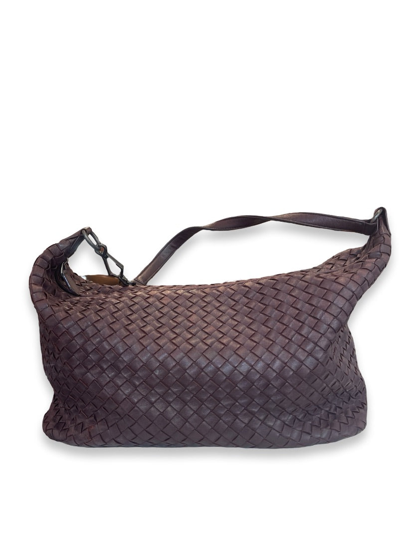 Bottega Veneta Dark Brown Intrecciato Leather Shoulder Bag. Size: Medium