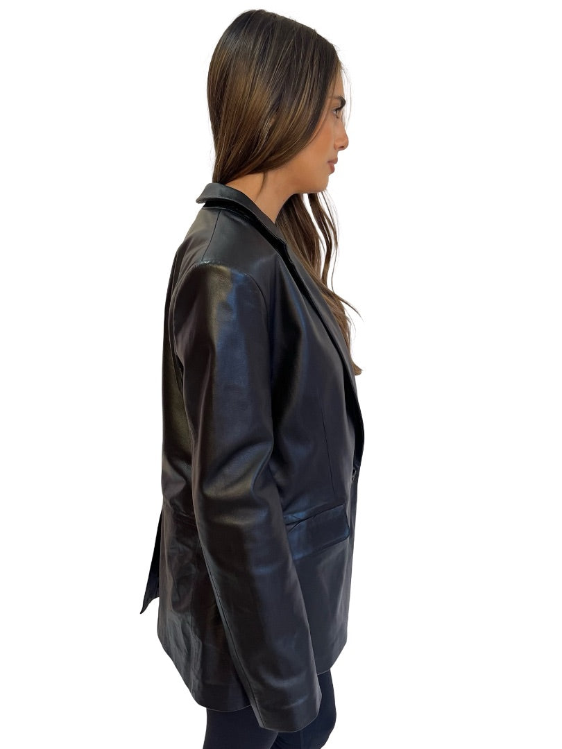 Banded Together Black Leather Blazer. Size: M