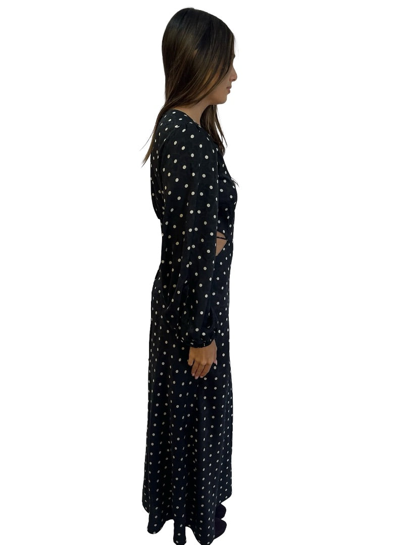ASTR The Label Black / White Floral Print Polka Dot Long Sleeve Dress. Size: S