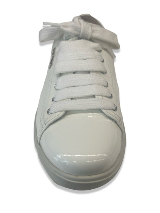 Prada White 'Calzature Donna' Patent Leather Sneaker. Size: 38