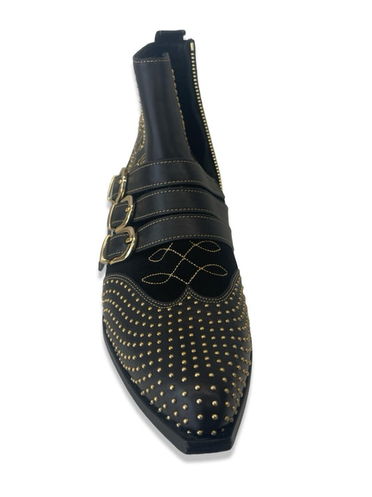 Anine Bing Black/Gold 'Penny' Western Ankle Boots. Size: 37