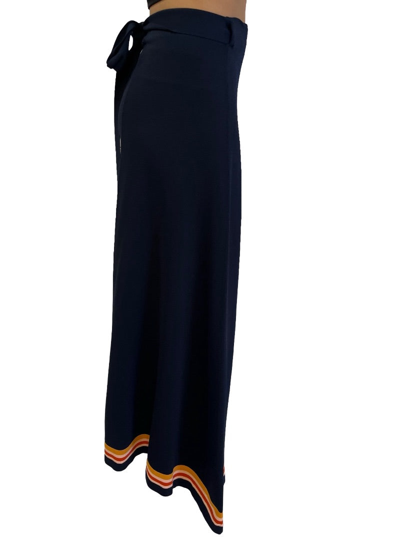 Scanlan Theodore Navy Wrap Skirt W Striped Bottom. Size: XS