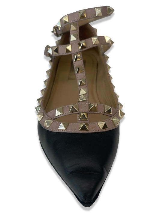 Valentino Garavani Black Ballerina Studded Cage Flats. Size: 37