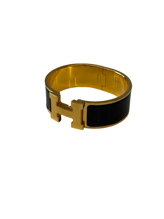 Hermes Black / Gold Clic Clac H Bracelet.