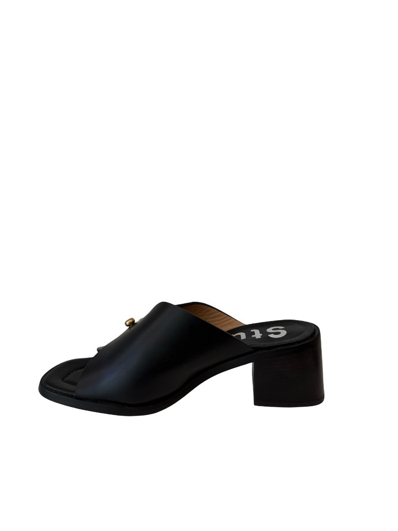 Acne Studios Black Leather 'Joaney' Heeled Mules. Size: 37
