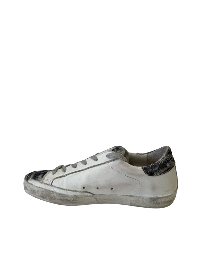Golden Goose White Star Glitter Sneakers. Size: 36