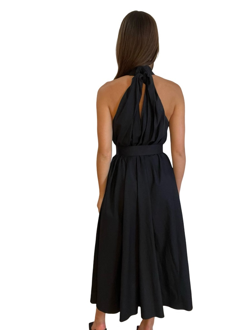 Scanlan Theodore Black Halter Neck Maxi w Ring Belt. Size: 8