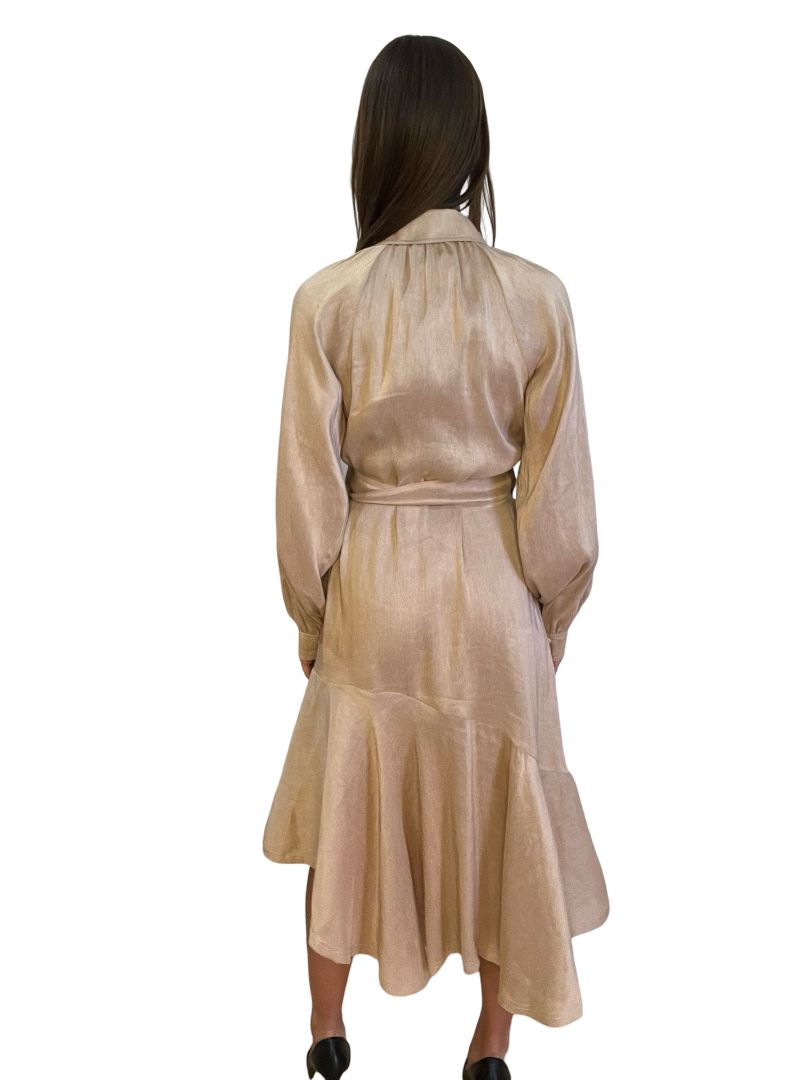 Aje Beige Silk & Linen Blend Flared Button Dress. Size: 8