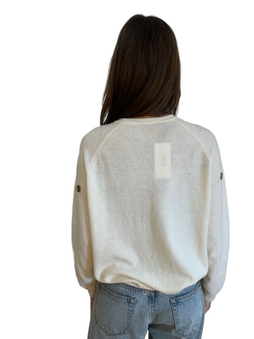 Beatrice Cream Holed V Neck Knit. Size: S