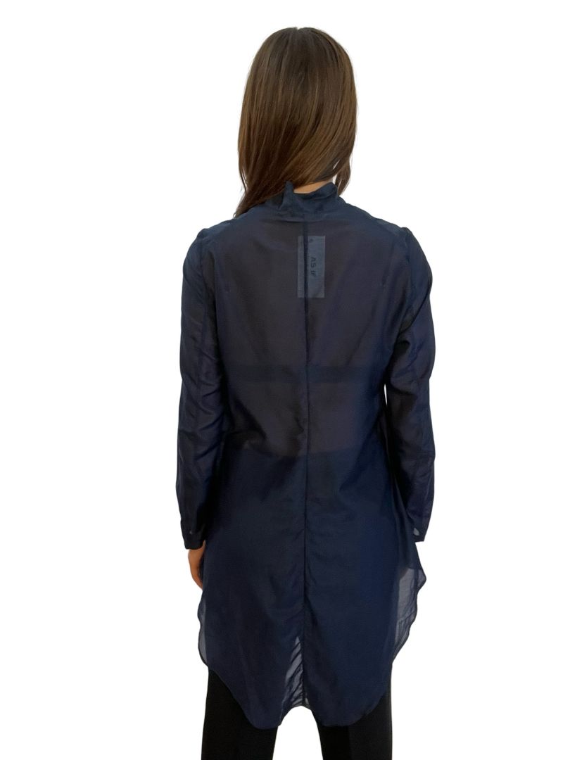 ESS Laboratory Navy Sheer Silk/Cotton Long Shirt. Size: 2