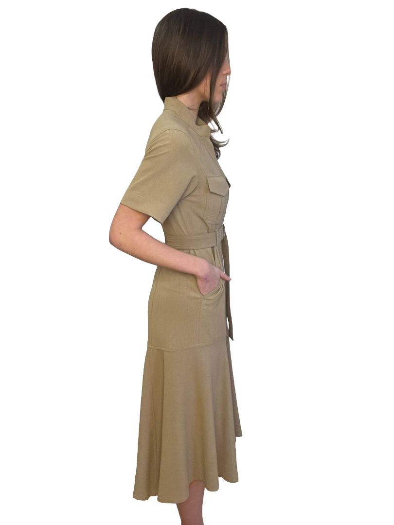 A.L.C. Khaki Belted Shirt Dress. Size: 0