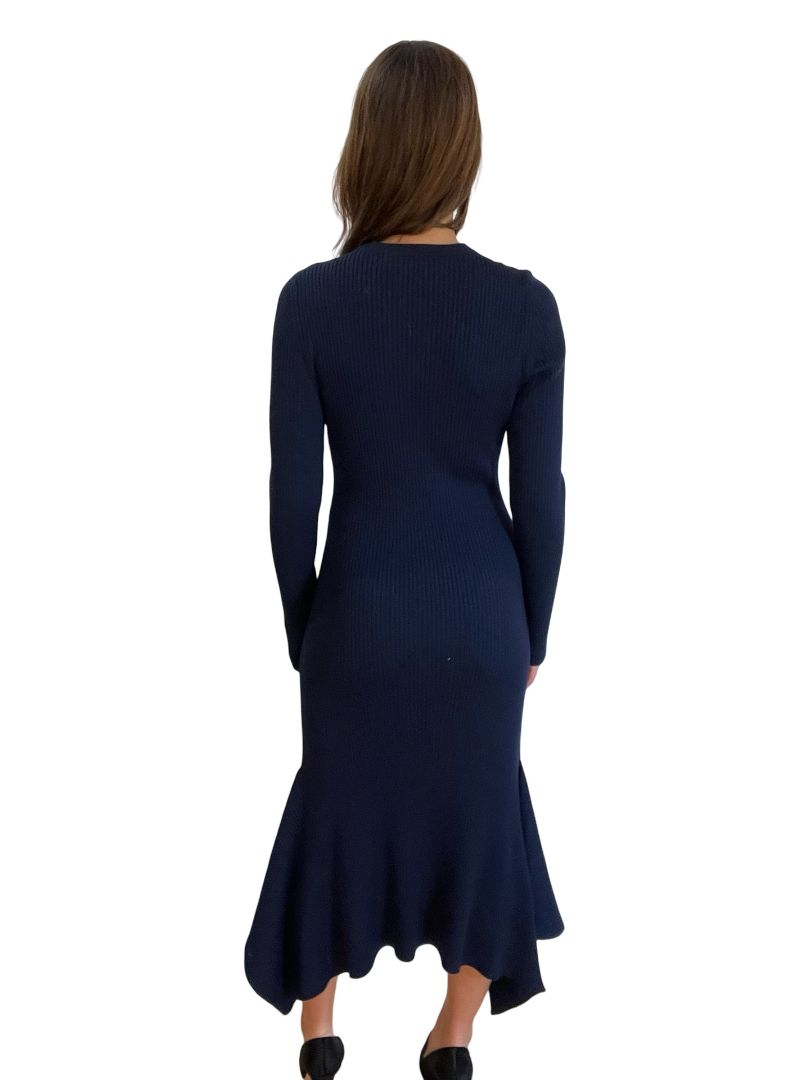 Victoria Beckham Navy Long Sleeve Wool Dress. Size: 4