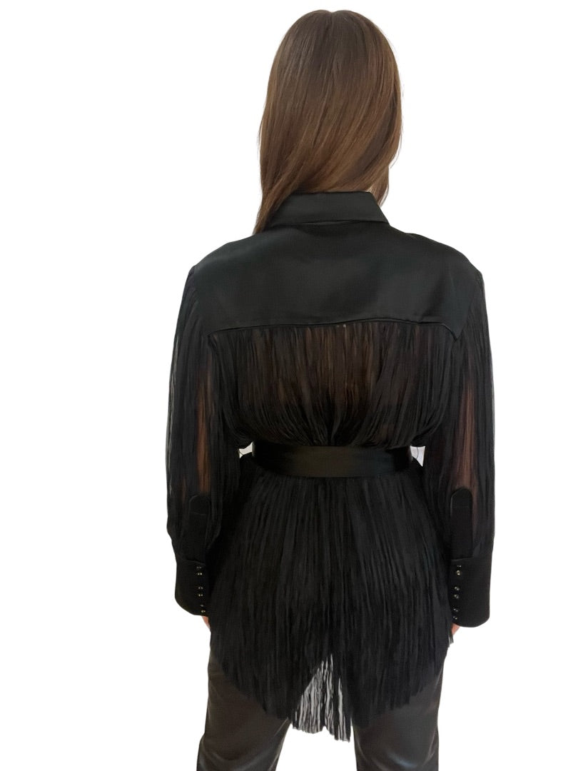Aje Black Aerial Oversized Pleated Shirt. Size: 10